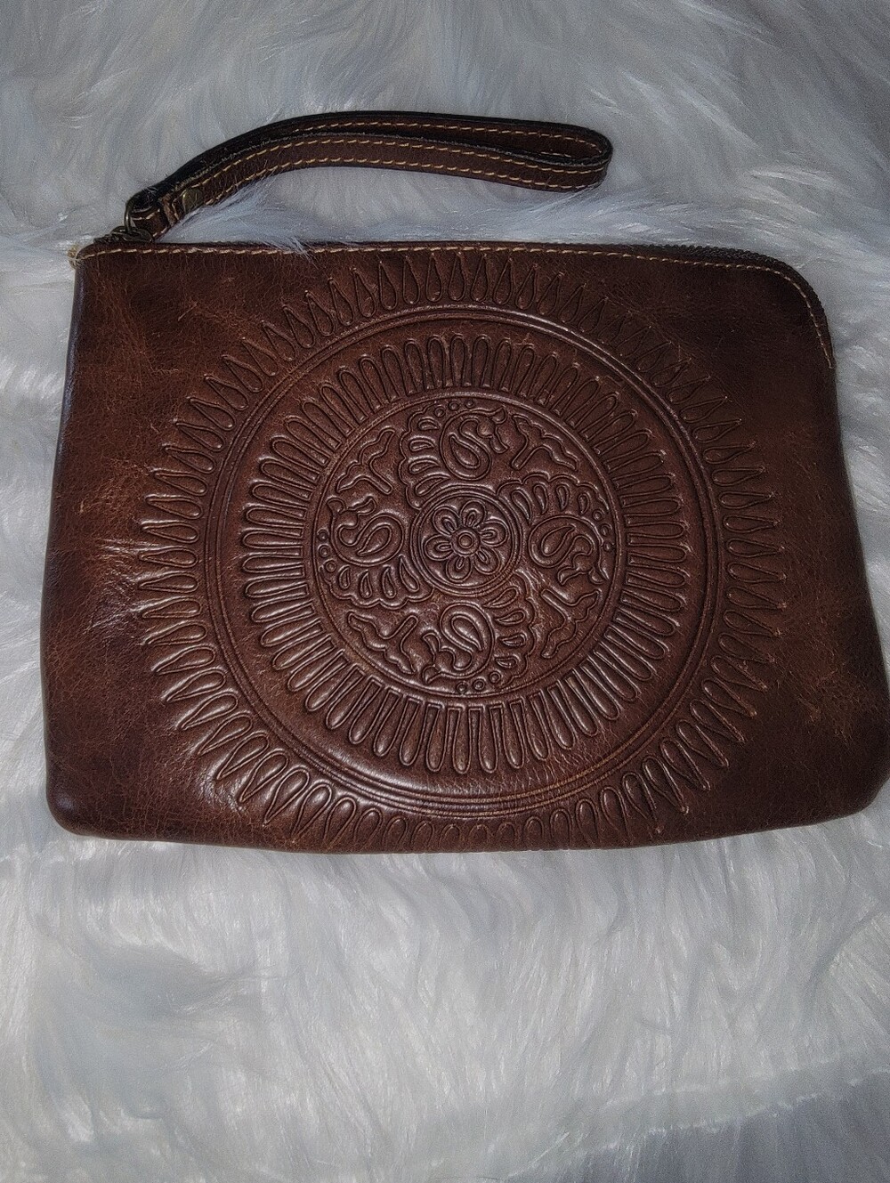 Patricia Nash Leather Embossed Tooled Medallion Wristlet